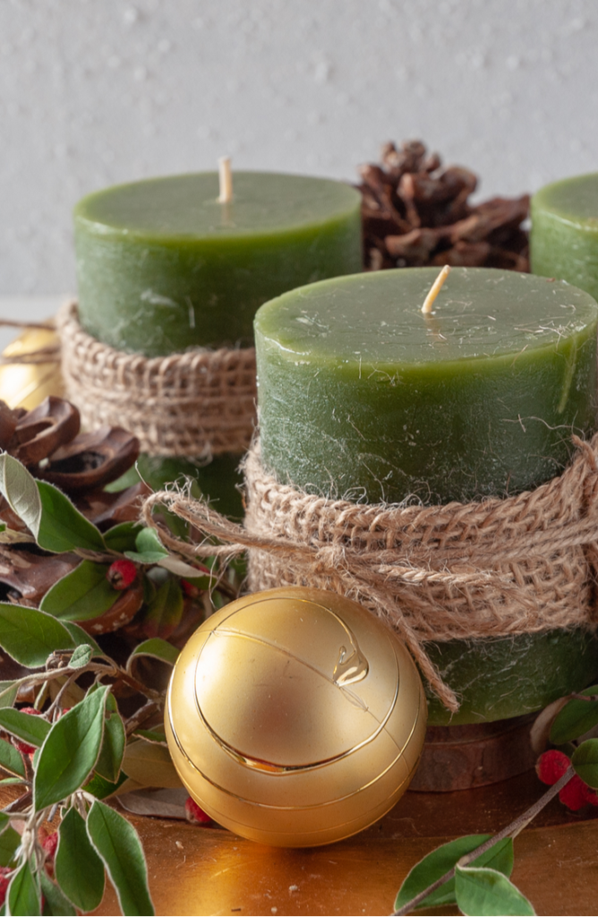 Aren't these candles so cute? All you have to do is wrap them with burlap and secure them with twine! From centerpieces to decorations, we've got the skinny on some festive dollar store holiday decorating ideas. 