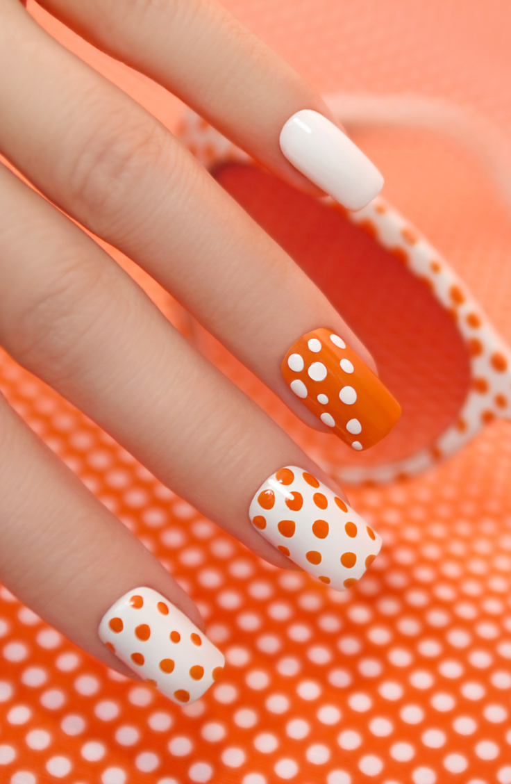 From neon colors to coffin shaped nails to glitter galore, there are so many options for your first post-pandemic set. So let's add a little bit of sunshine to those fingers by putting on some bright summer acrylic nails! You can even mix it up with some polka dots! 