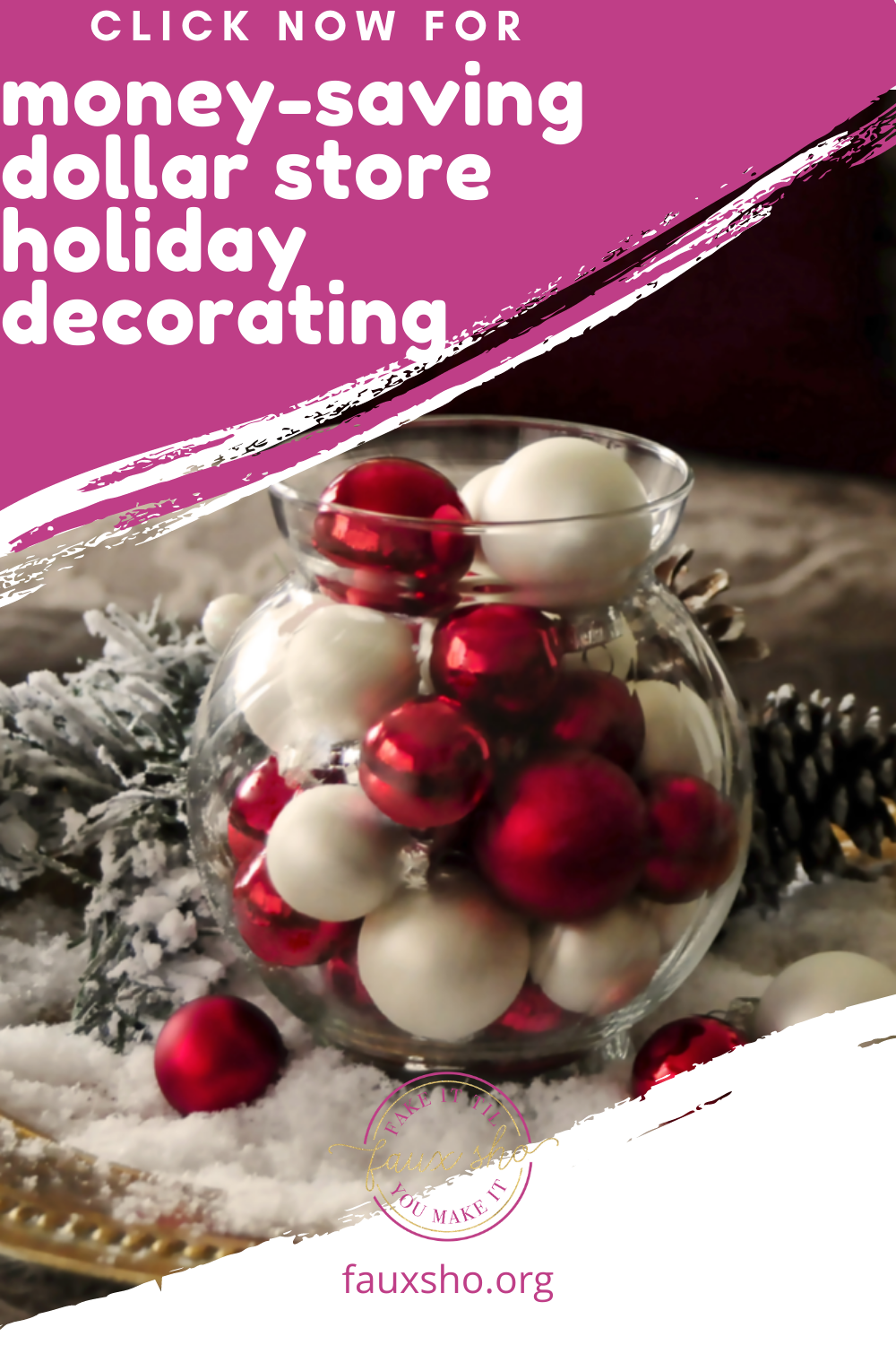 If you want to update your holiday decor without spending your whole paycheck? Then you've got to read our post on DIY Dollar Store Christmas Decorations! #FauxShoBlog #DIYDollarStoreDecorations #DIYChristmasDecorations #DIYHolidayDecoration #DollarStoreChristmasDecorations #holidaydecoratons 